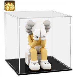 LANSCOERY Acrylic Display Case, Assemble Showcase Display Box for Collectibles, with Dustproof & Seamless Display Design, 11x9.1x11inch Black Base