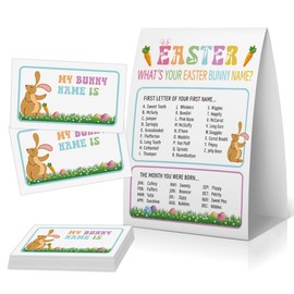 What's Your Easter Bunny Name Game, Easter Party Activity with Name Tags, Easter Holiday Games for Classroom Family, Easter Office Games(1 Sign+ 30 Name Tag)-FHJNAME02