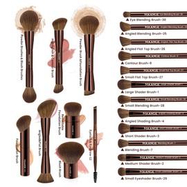 MAANGE 20 PCS Foundation Makeup Brush Set, Double-ended Kabuki Brush Contour for Liquid Powder Concealer Cream Blending Blush Makeup Tools (Brown)