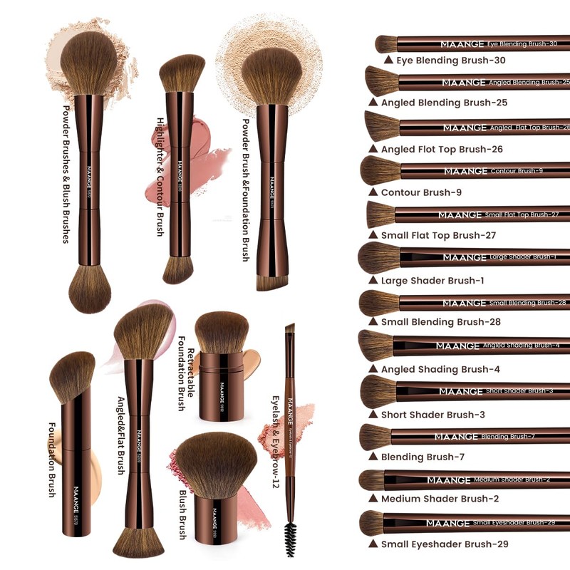 MAANGE 20 PCS Foundation Makeup Brush Set, Double-ended Kabuki Brush