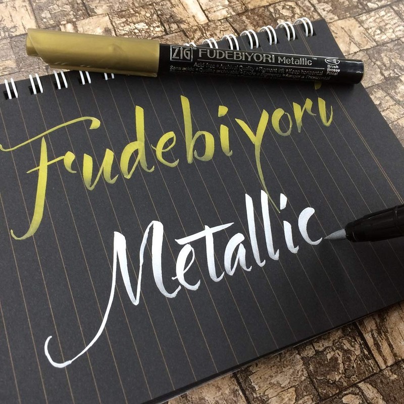 Kuretake CBK-55ME/6V Fude Biyori Water-Based Brush-Style Pen, Metallic, 6 Colors