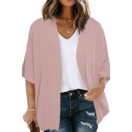 Eytino Women Plus Size Cardigan 2025 Summer Half Sleeve Ribbed Knit Beach Cover Up Tops,4X Pink