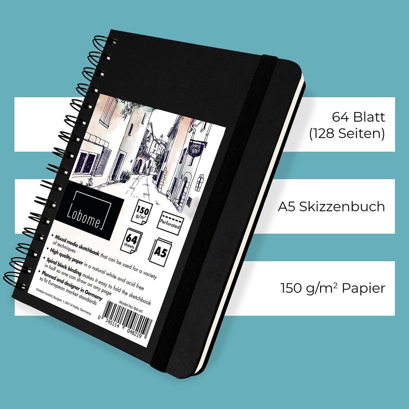 Lobome Sketchbook A5 | 64 Sheets Mixed Media Sketchbook |