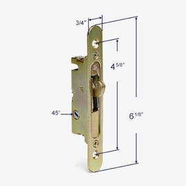 Sliding Glass Door Replacement Mortise Lock with Adapter Plate, 4-5/8” Screw Holes, 45 Degree Keyway- Fix and Repair Glass Door Mortise Locking Mechanism