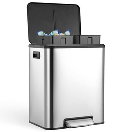 GARVEE 2x4 Gallon Kitchen Dual Trash Can and Recycling Bin Stainless Steel Removable Inner Bin and Soft Close Lid for Home Office Business Silver - Color: 30L-X