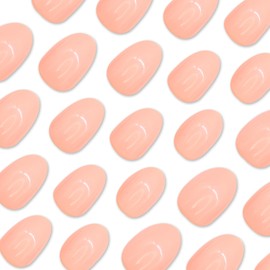 24 Pcs Almond Press on Nails Short Fake Nails RIICFDD Oval Round False Nails with Solid Color Designs Reusable Acrylic Nails Full Cover Glossy Glue on Nails for Women Artificial Nails (Nude Color)