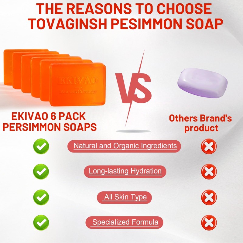 6 PCS Persimmon Soap Bar for for Old People Smell,