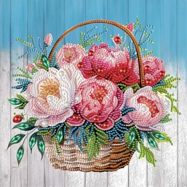 AiYuanzsh Diamond Art Painting Kits for Adults, 5D Special Shape Diamond Art Kits for Beginners, Crystal Rhinestones Diamond Art Painting for Home Wall Decoration Gift 12×12inch, Flower Basket