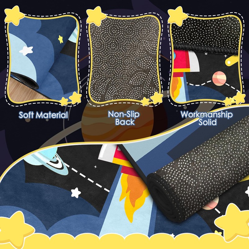 Space Rug - Space Rug for Boys Room Cartoon Solar