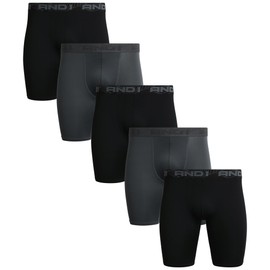 AND1 Mens Boxer Briefs - 5 Pack Performance Stretch Mens Underwear Long Leg Boxers for Men with Contour Pouch (Sizes: S-3XL), Size Medium, Black/Charcoal Grey