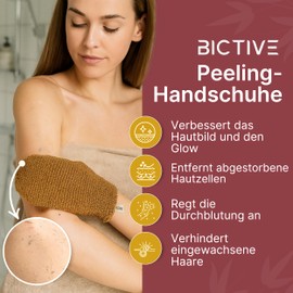 BICTIVE Set of 2 exfoliating gloves body made of natural fibres. For removing dead skin and for smooth, radiant skin. Exfoliating gloves, exfoliating gloves, body scrubber. Gentle and intensive