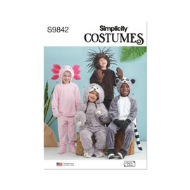 Simplicity Children's Sloth, Lemur, Porcupine, and Axolotl Animal Costumes Sewing Pattern Kit by Andrea Schewe, Design Code S9842, Sizes 3-4-5-6-7-8, Multicolor