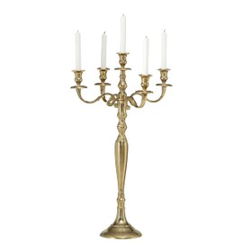 Hamptons Five Taper Candelabra Golden Metal, Traditional Glam, Hand Crafted, Aluminum Nickel, 30.25 Inches (77 cm)
