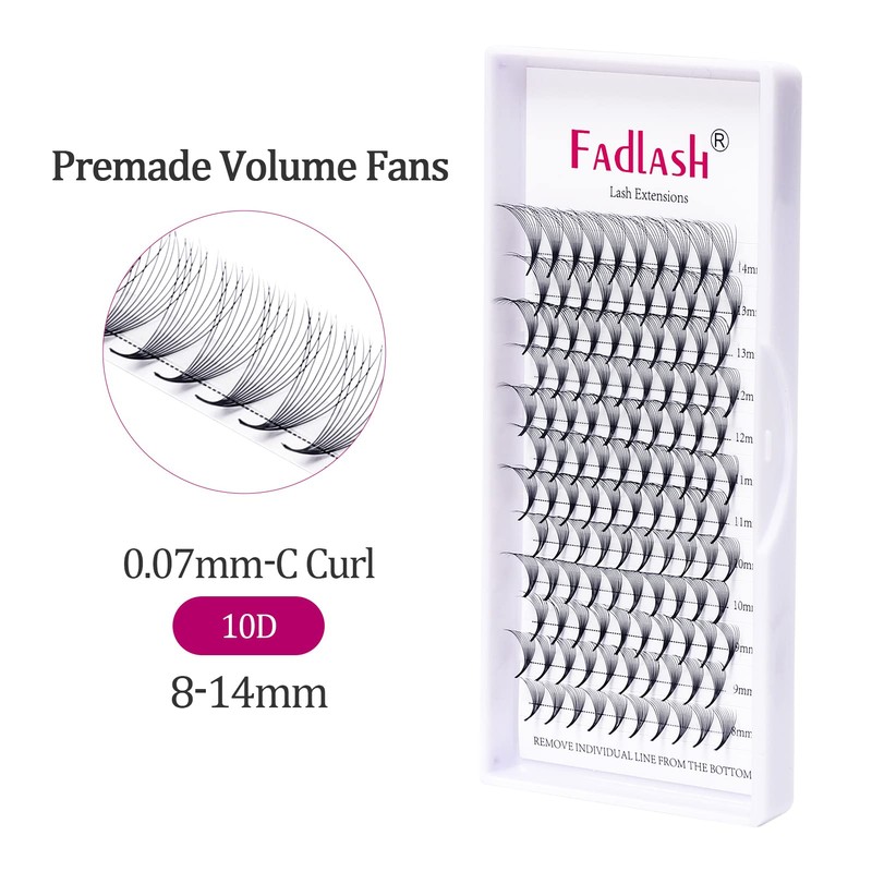 Volume Lash Extensions 10D Premade Russian 0.07 C Curl 8-14mm