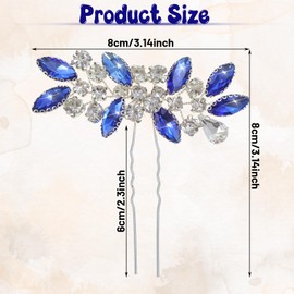 2Pcs Crystal Bridal Hair Pins, Rhinestone Royal Blue Hair Accessories, Decorative Sparkle Wedding Hairs Pins, Blue Silver Hairs Clips for Prom Women Girls Bridesmaids