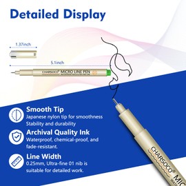CHARSOCO 01 Micro Fineliner Pens - 36 Colors, 0.25mm Fine Point, Waterproof & Archival Ink - Perfect for Artist Illustrations, Sketching, Anime, Manga, Technical Drawings 802-36PCS-Colored-CA