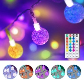 Coloured Globe String Lights Battery Operated,1 Pack 26.2FT 60 LED 16 Colour Changing Water Proof Crystal Ball Outdoor String Lights with Remote Control for Home, Patio,Party,Garden ,Christmas,Easter