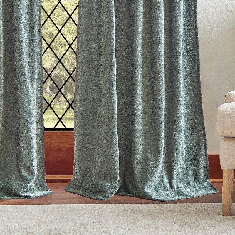 Martha Stewart Naples Chenille Solid Back Tab Window Curtain Panel