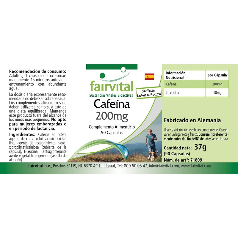 Fairvital | Koffein 200mg - 90 Kapseln - HOCHDOSIERT -