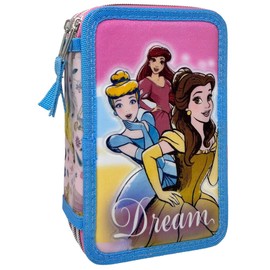CARTOON 44 Pcs Multi Compartment Pencil Case with 3 Zippers for School Pencils Crayons Felt Tip Pens Giotto, Princesses, pencil case