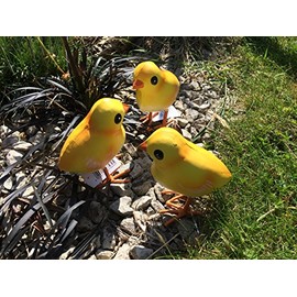 Patio and Terrace Set Of 3 Metal Yellow Chick Birds Garden/Home Ornaments