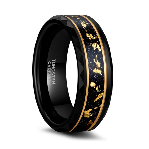 Greenpod 8MM Tungsten Carbide Rings for Men Hammered Polished Faceted