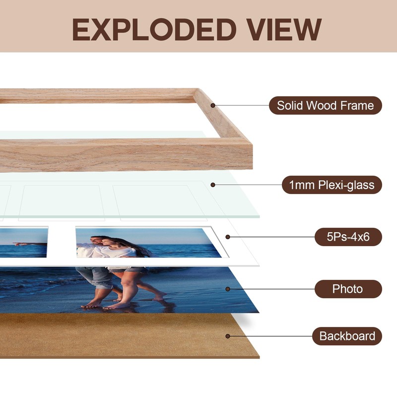 Gmllary 11x14 Collage Picture Frame Natural Wood, 5-4x6 Photo Frame,1