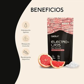 QUENUT | Electrolitos en Polvo Sin Azúcar | 48 Sobres | Hidratación | Sodio, Magnesio, Potasio, Vitamina complejo B, C y E | Sabor Toronja Sal