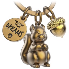 FABACH Skippy Squirrel Keyring with Engraving - Cute Squirrel Keyring - Squirrel Lucky Charm as Motivation Gift for Girlfriend - Follow Your Dreams, Antique bronze