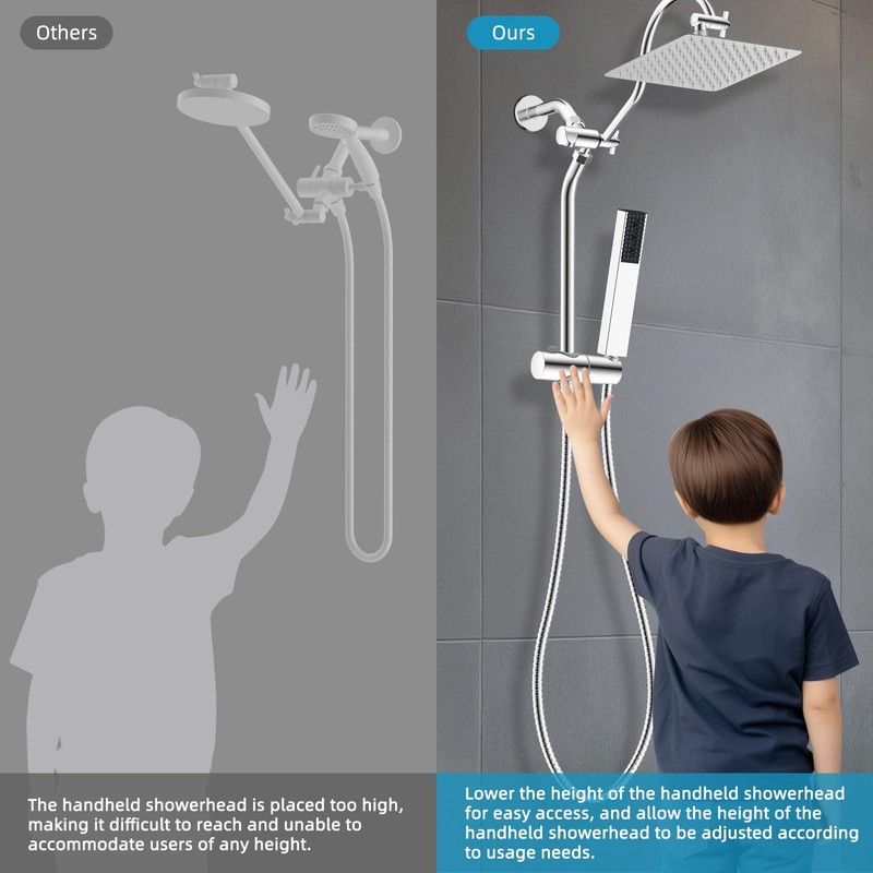 Hibbent Shower Slide Bar with Handheld Shower Head Holder, Stainless