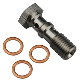 KRD PERFORMANCE Universal Stainless Steel M10x1.0 Metric Thread Turbo Brake Line Banjo Bolt with M10 Copper Washers, Double Banjo Bolt 30mm Length