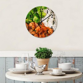 Wood Wall Clocks Silent Non-Ticking Large Numbers Battery Operated Cheese and Pepperoni Pizza Bakery Cafe Sushi Food Photo Wood Clocks Country Wall Decor for Yoga Room Classroom Art Room 15 Inch