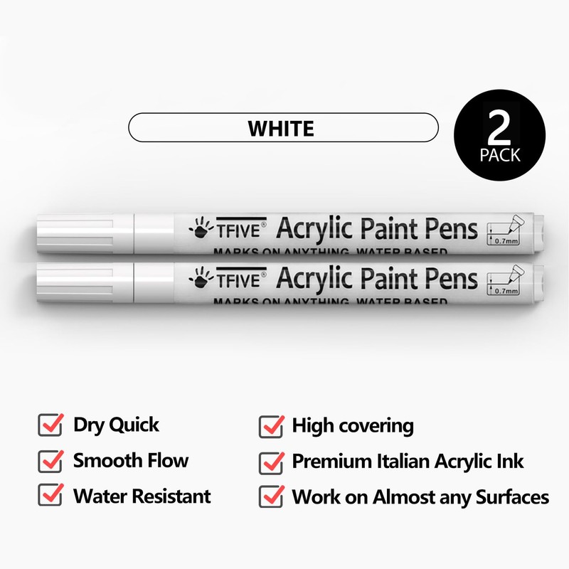 TFIVE White Paint Marker Paint Pens - 2 Pack Acrylic