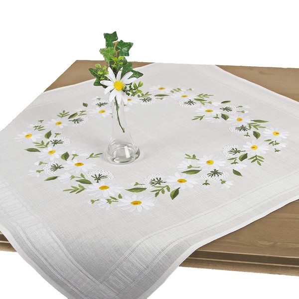 Embroidery Kit Daisy Blossoms, Tablecloth Set Pre-Drawn for Embroidery, Flower Embroidery Set with Satin Stitch and Stem Stitch for DIY Embroidery