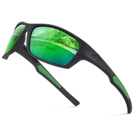 Fanshen Polarized Sunglasses for Men Women, Wrap Around Sunglasses for Mens Womens Cycling Fishing Running UV Protection, A05-matte Black Frame Green Lens, 62