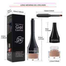 LSxia 2-in-1 Gel Eyeliner Set, Tattoo Eyeliner Waterproof Smudge Proof Gel Cream Eye liner Pot with Brush, High Pigment Eye Makeup for Women (Nude)