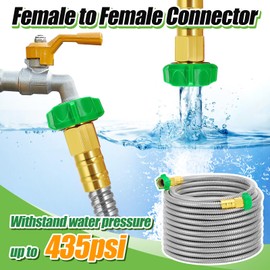 Garden Hose with Female to Female Connector - 50ft Metal Leakproof Leader Hose for Reel, Heavy Duty 304 Stainless Steel Flexible Water Pipe for Outdoor Garden Watering Car Pet Cleaning