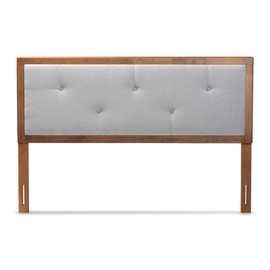 Baxton Studio Abner Modern and Contemporary Transitional Light Grey Fabric Upholstered and Walnut Brown Finished Wood Queen Size Headboard