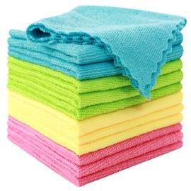 MOONQUEEN 12 Pack Microfiber Cleaning Cloth - Reusable Cleaning Rag, Fast Drying Cleaning Towels,12"X12", Green/Blue/Yellow/Pink