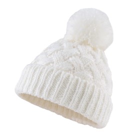 Knit Toddler Girl Winter Hat Autumn Baby Boy Beanie Twist Infant Beanies Kids Hats with Pompom (L, White)