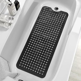 MOONFLY Shower and Bathtub Mat,40x16 Inches,Extra Long Non Slip Mats with Suction Cups and Drain Holes, Machine Washable and Anti Slip Bathmats, Bathroom Mats for Tub Nonslip (Black)