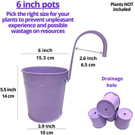 LaLaGreen Hanging Planters Outdoor -10 Pack, 6 Inch Colorful Large Metal Flower Pot, Balcony Planters Railing Hanging Herb Garden Iron Hanging Plant Buckets for Fence Rail Deck Porch Outside Wall