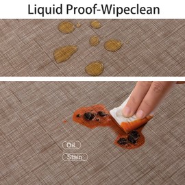 LIBERECOO Vinyl Tablecloth with Flannel Backing, Flaxen, Waterproof, Stain-Resistant, Easy-Clean Table Cover for Dining, Kitchen, and Outdoor Use, 60" x 60" Square