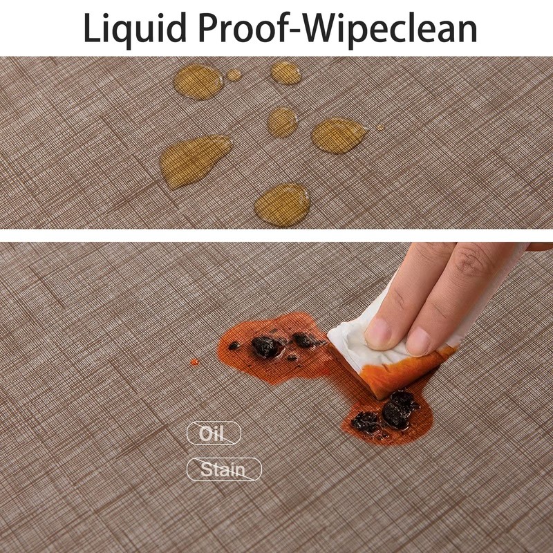 LIBERECOO Vinyl Tablecloth with Flannel Backing, Flaxen, Waterproof, Stain-Resistant, Easy-Clean