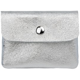 Caspar Small Genuine Leather Women's Purse with Zip and Press Stud – GB416 – Made in Italy, metallic silver