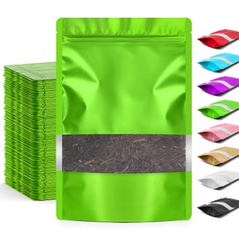 Funfery 100 Pcs Smell Proof Packaging Bags,Mylar Clear Bags for Food Storage,Sealable Bags for Packaging,Stand Up Pouches with Window,Resealable Bags for Small Business,Cookies,Candy(Green,4.7x7.9in)