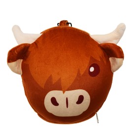 Puckator Relaxeazzz Highland Coo Cow Round Plush Travel Pillow & Eye Mask Pillow, 95% Polyester and 5% Elastane, Multicoloured, One Size