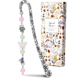 Buleens Bookmarks for Women Reading - Book Marks for Readers Book Lovers, Butterfly Lavender Crystal Silver Engraved Metal Bookmark with Pendants, Pretty and Aesthetic Book Accessories Reading Gifts