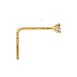 Jewelry Avalanche 14Kt Yellow Gold Real 1.5mm Diamond Nose Stud 22G L-Shape Nose Ring Stud - April Birthstone -LSYG-WD1.5