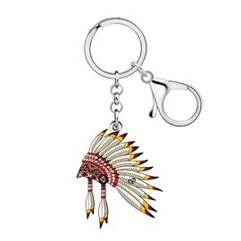 DOWAY Acrylic Novelty Indian Headdress Headwear Keychain Accessories Native American Gifts for Women Purse Charms Key Chain (Beige)